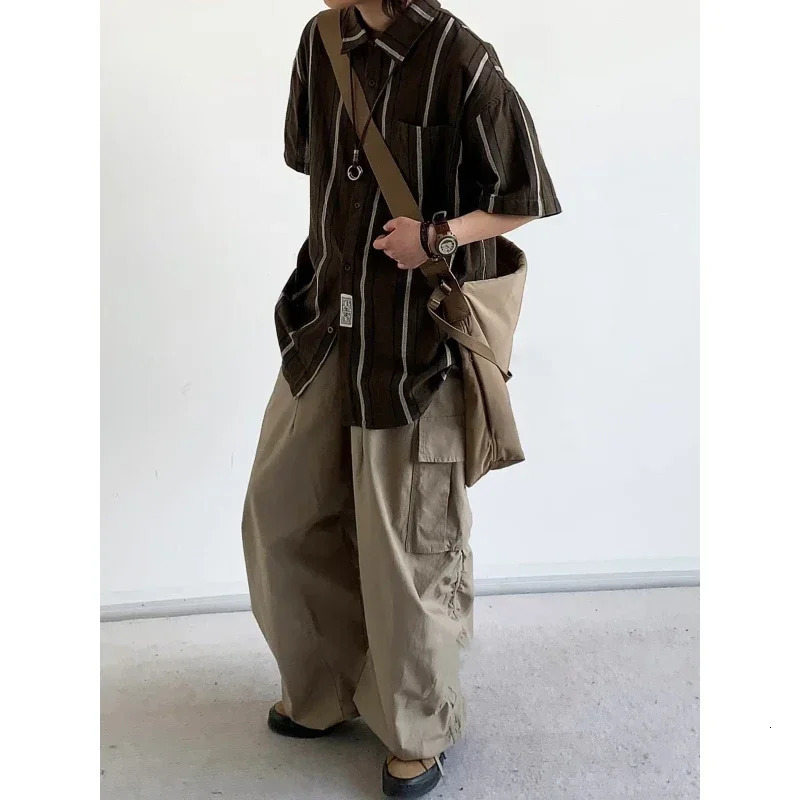 Haruku Cargo Mens Retro Multi Pocket Wide Leg Trouser Street Hip-Hop Casual Bag Pants Spring And Autumn Unisex Style 240927