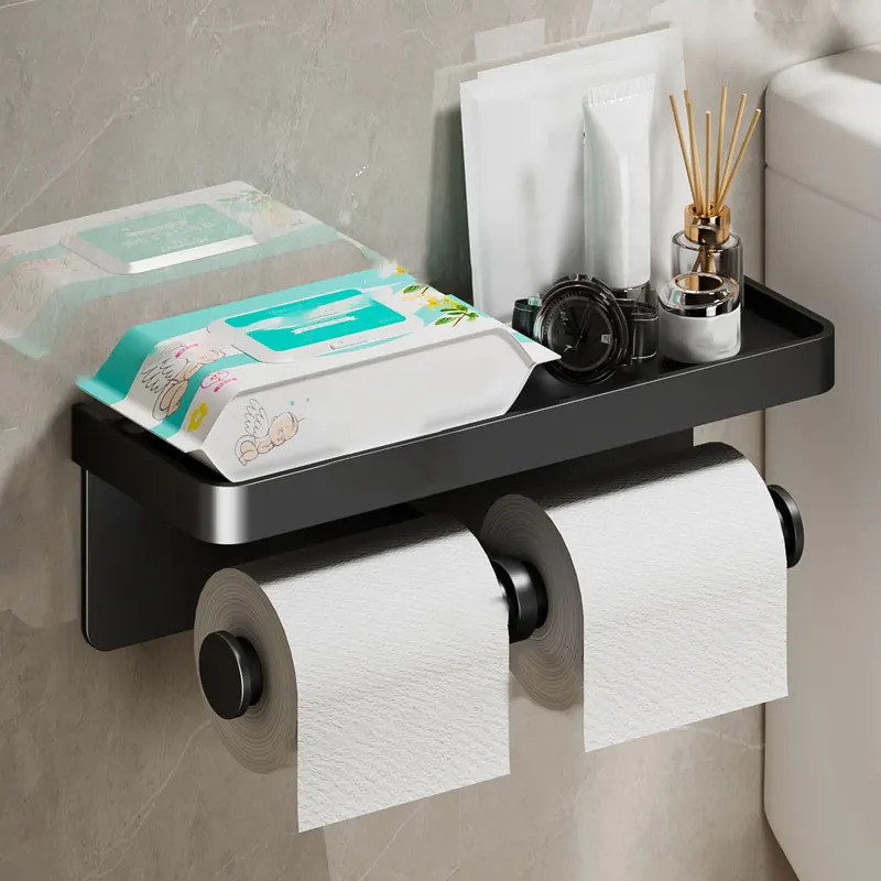 Aluminum alloy paper holder wall mounted toilet roll paper holder without drill bathroom kitchen paper holder 240929