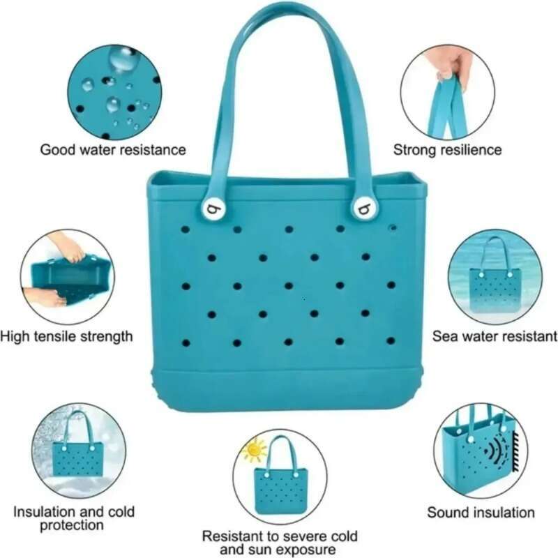Medium Beach EVA Rubber Waterproof Pool Shoulder Handbag Picnic Women Shopping Storage Basket Tote Jelly Sac Bogg Bag w2504171BLI6JD2