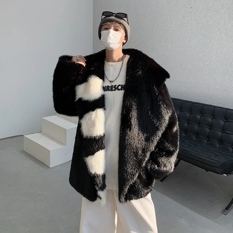 Autumn and Winter Extra Thick Warm Parka Artificial Fur Long Sleeve Korean Fashion Mens Comparison Artificial Fur Coat F66 240930