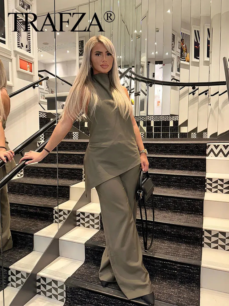 Womens Long Set: Sexy Backless Camisole & Elastic Wide Leg Pants, Fashion