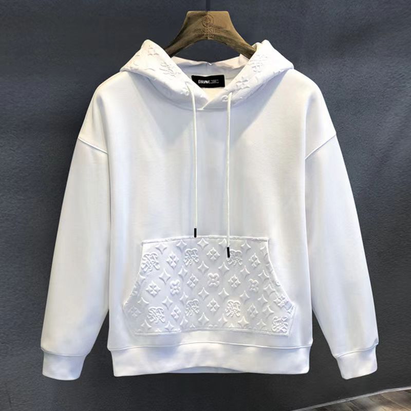 European heavy sweater hooded men's autumn new high-quality couple's top steel stamp embossed bottoming shirt outside the tide.