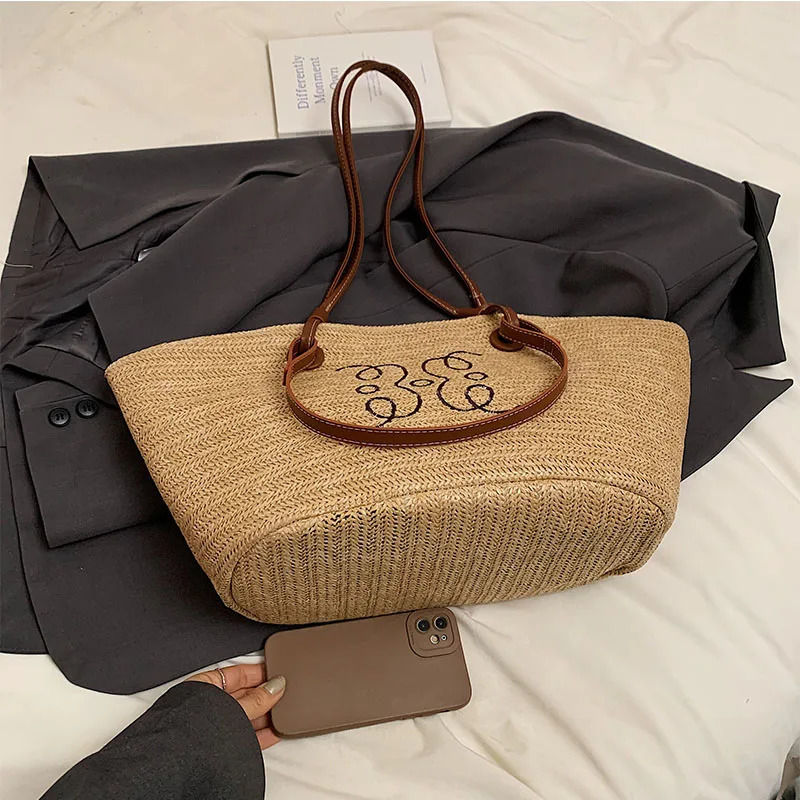 3 Womens large capacity straw bag handbag beach summer seaside travel fashionable and casual shoulder armpit 240926 4