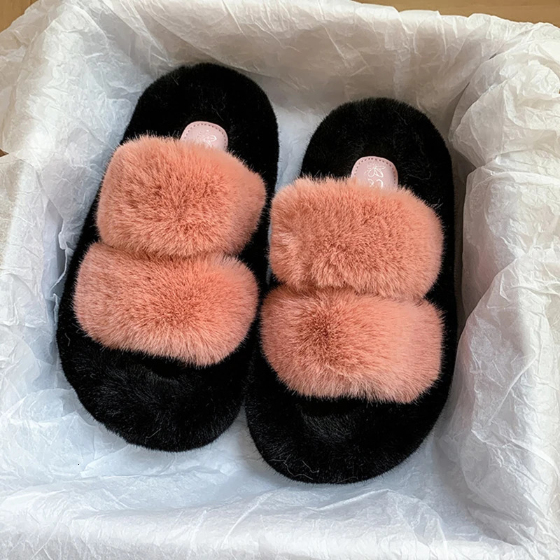 Med Shoes Womens Slide Slide Fur Flip Platform er Plush Soft Tablet with Fur Roman Rubber Fashion 240925