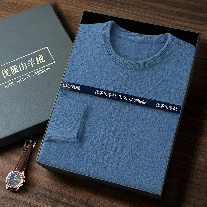 Mens cashmere sweater loose and thick jacquard round neck autumn item solid color knitting with floral pattern business and leisure 240930