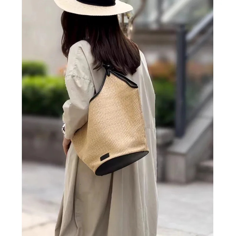 Natural turf woven beach bag travel shoulder shopping bag large capacity womens outdoor bag 240930