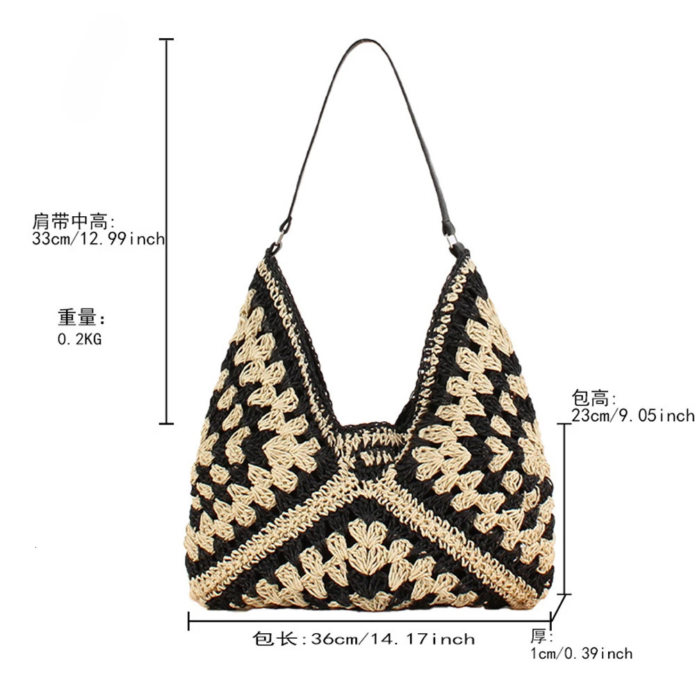 Womens handbag large capacity portable vacation shoulder bag casual handbag hollow woven summer beach bag 240930