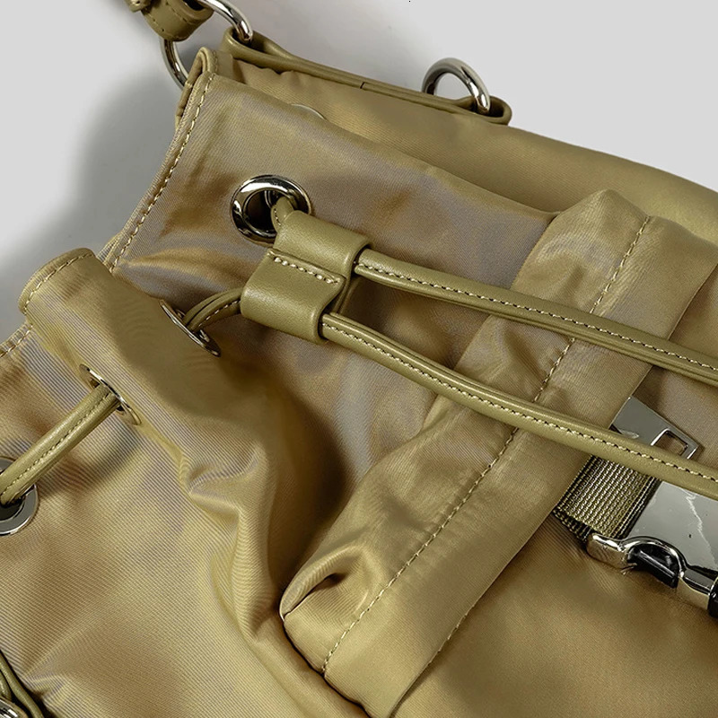 Casual Nylon Buckets Bag Drawsting Women Handbags Vintage Shoulder Crossbody Bag Simple Female Tote Purses 240930