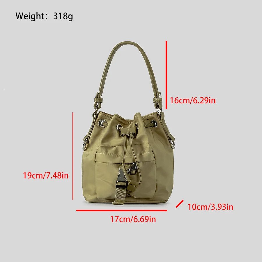 Casual Nylon Buckets Bag Drawsting Women Handbags Vintage Shoulder Crossbody Bag Simple Female Tote Purses 240930