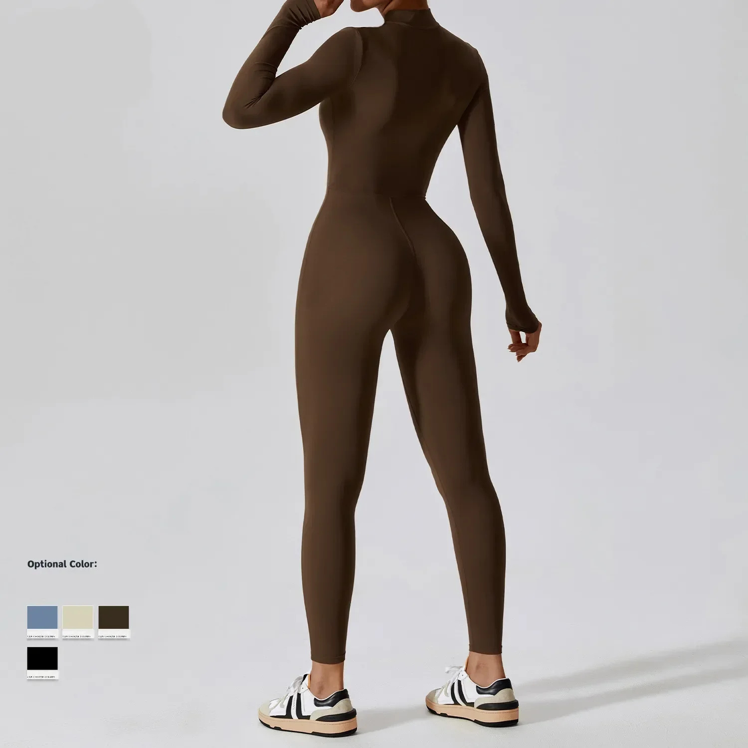 Yoga womens seamless sports zipper jumpsuit long sleeved set elastic gym fiess suit sportswear 240920
