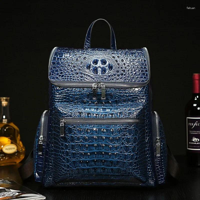 3 Backpack Cow Genuine Leather Alligator Men Backpac Real Natural Student Boy Large Computer Laptop Bag 4