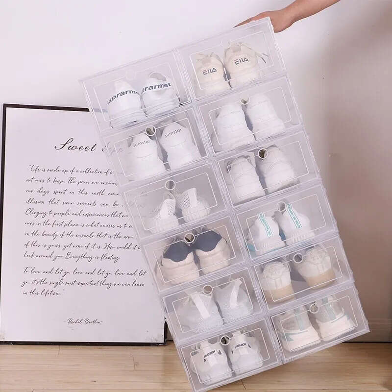 Fold Rac Storage Holders 6Pcsset Plastic Shoes Case Thickened Transparent Drawer Shoe Boxes Stackable Box Organizer Shoebox 230703 box