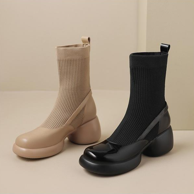 High Chunky Heel Boots for Women 2024 Fashion | Triple Black Khaki c048