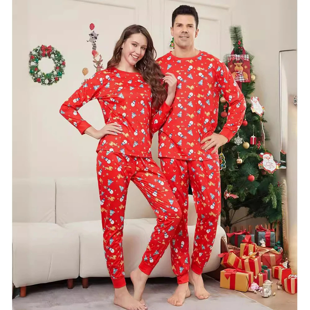 Party Christmas Family Matching Pajama Set Father Mother and Child Red Snowman Long sleeved Baby jumpsuit Dog suit 240926