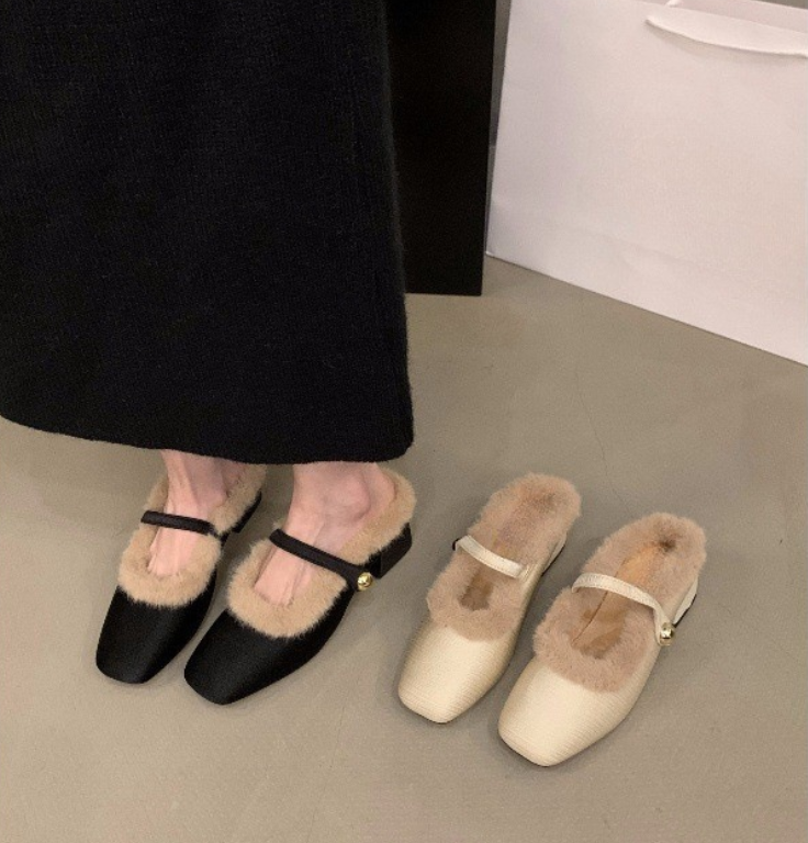 Women High Heel Fashion Winter Wear Fleece Warm Chunky Heel New Design Square Toe Triple Black Beige Free shipping