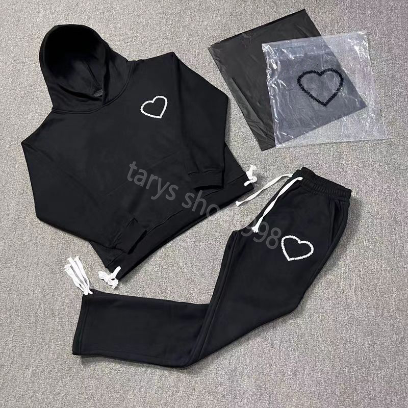 Mens Designer Tracksuits heart hoodies Sportswear Hoodie 100% Cotton Winter Embroidered Sweatshirt Womens Y2k Long Sleeve Hoody Sweatpants Set