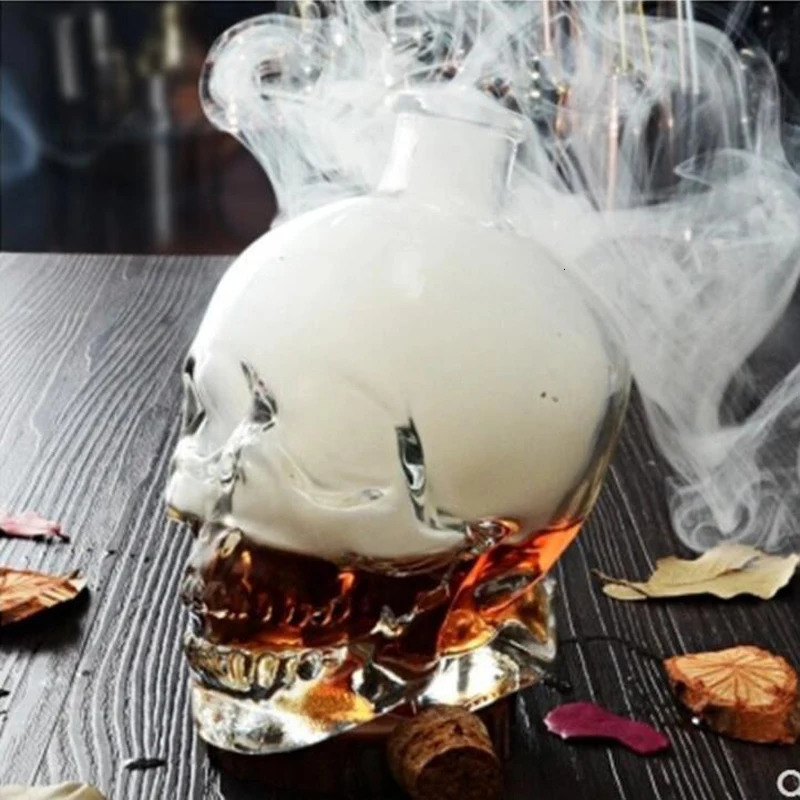 180-750ML Creative Glass Head Bone Cup Vodka S Whiskey Wine Bottle Wine Bottle Decal Beverage Bar Tool Halloween Gift 240929