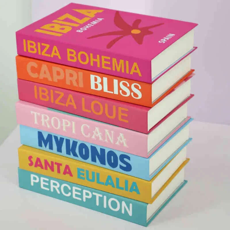 For Decor Home 6Pcs/Set Figurines Travel Series Designer Fake Book Decorative Colorful Living Prop Boo ative