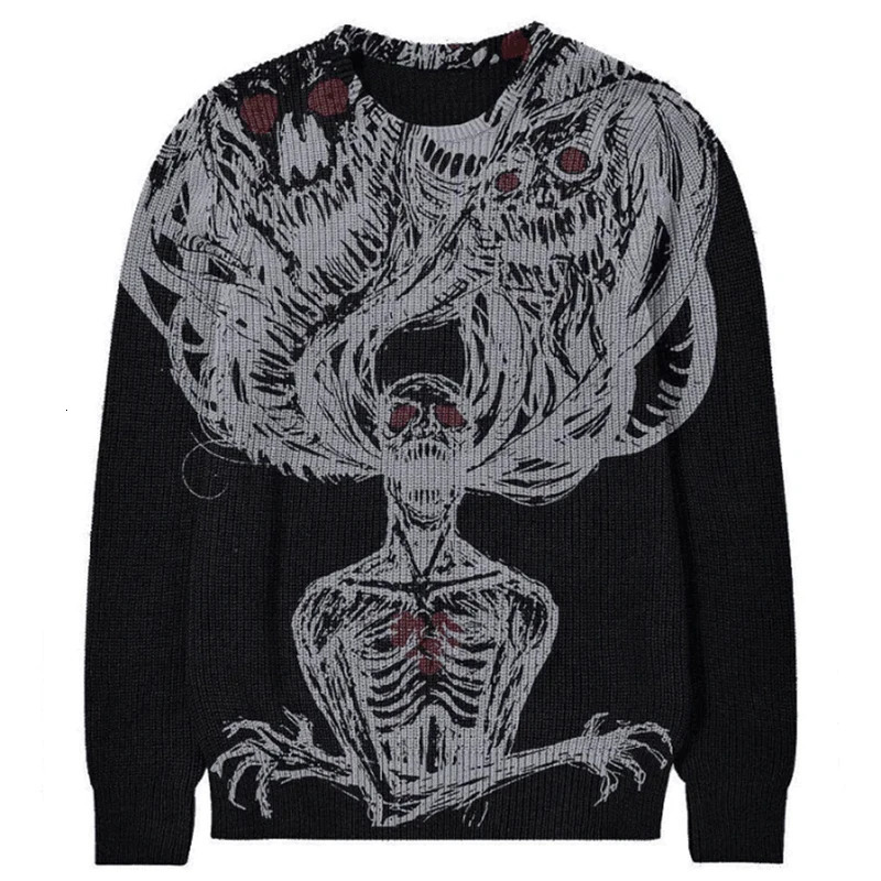 2023 Knitted Sweater Mens Hiphop Street Gothic Wool Retro Pullover Womens Y2K Harajuku Punk Style Spring 240930