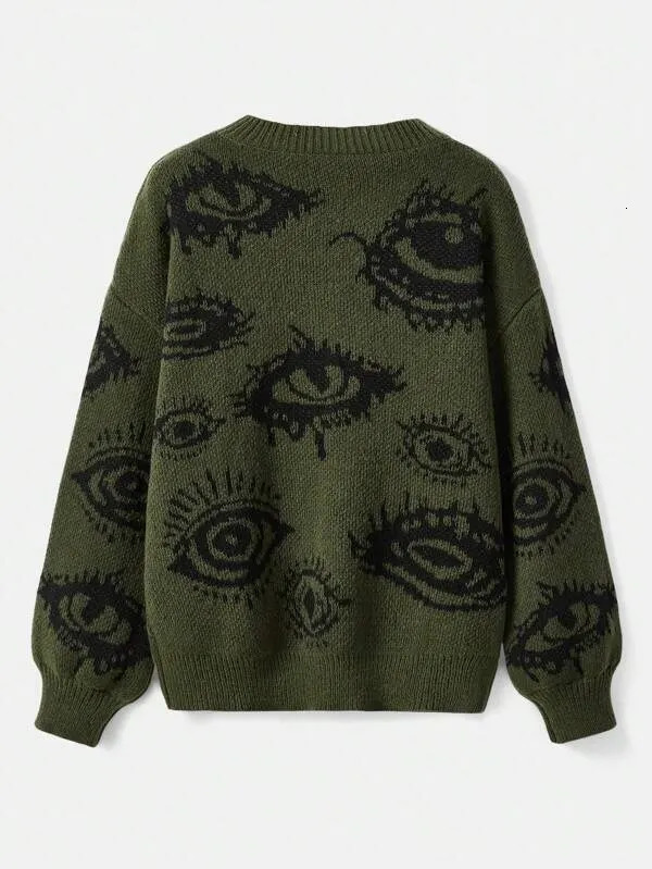 Traf Womens sweater eyes y2k pullovers Knit wear Winter clothe vintage Female clothing long sleeve tops Oversize y240930