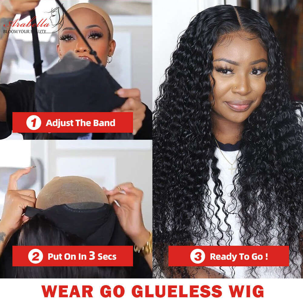 Water Wave Front Wig Glueless Wear&Go 13X4 Hd Lace Frontal Pre-Plucked Curly Human Hair Wigs For Women