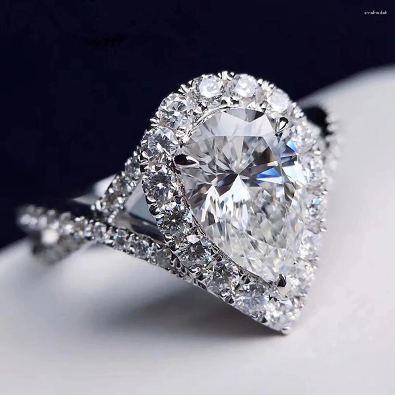 Cluster Rings 9K Au375 White Gold Women Ring Moissanite Diamonds 1 2 3 4 5 Ct Pear Water Drop Cross Wedding Party Engagement Anniversary