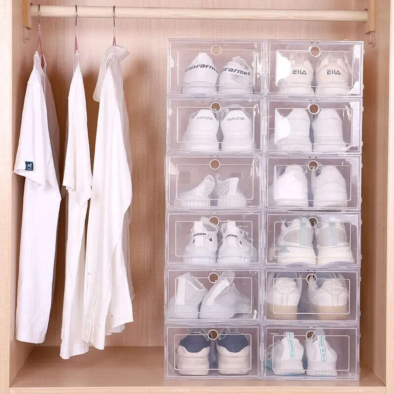Fold Rac Storage Holders 6Pcsset Plastic Shoes Case Thickened Transparent Drawer Shoe Boxes Stackable Box Organizer Shoebox 230703 box
