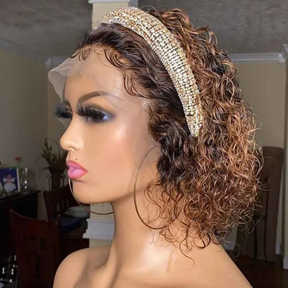 Short human hair wig high gloss elf cut lace front human hair wig black female Perruque Cheveux adhesive free wig 240921