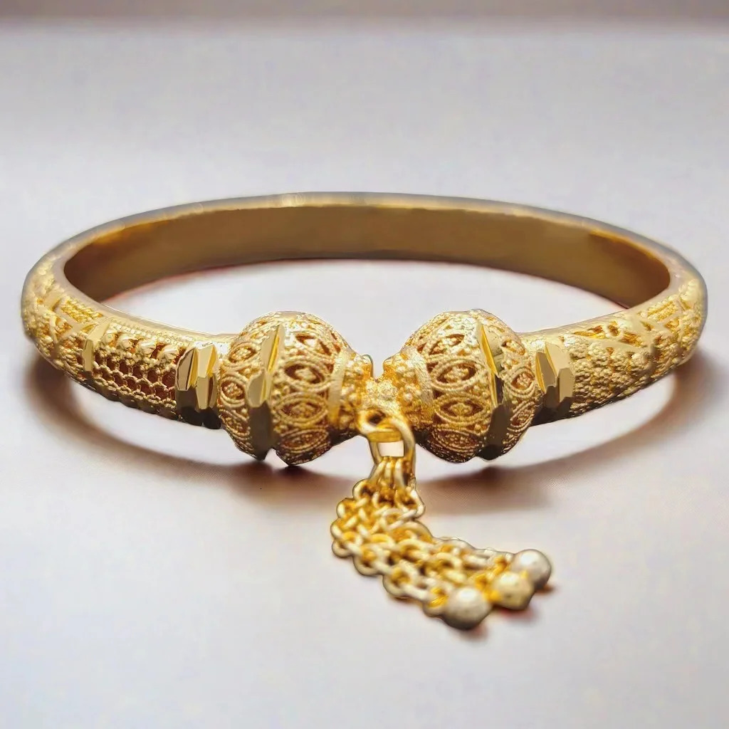 Dubai Real Gold 24k Plated Bracelet For Women Copper Man Bangles Indian Hand Jewelry Accessories Gifts 2024 240929 - view 4