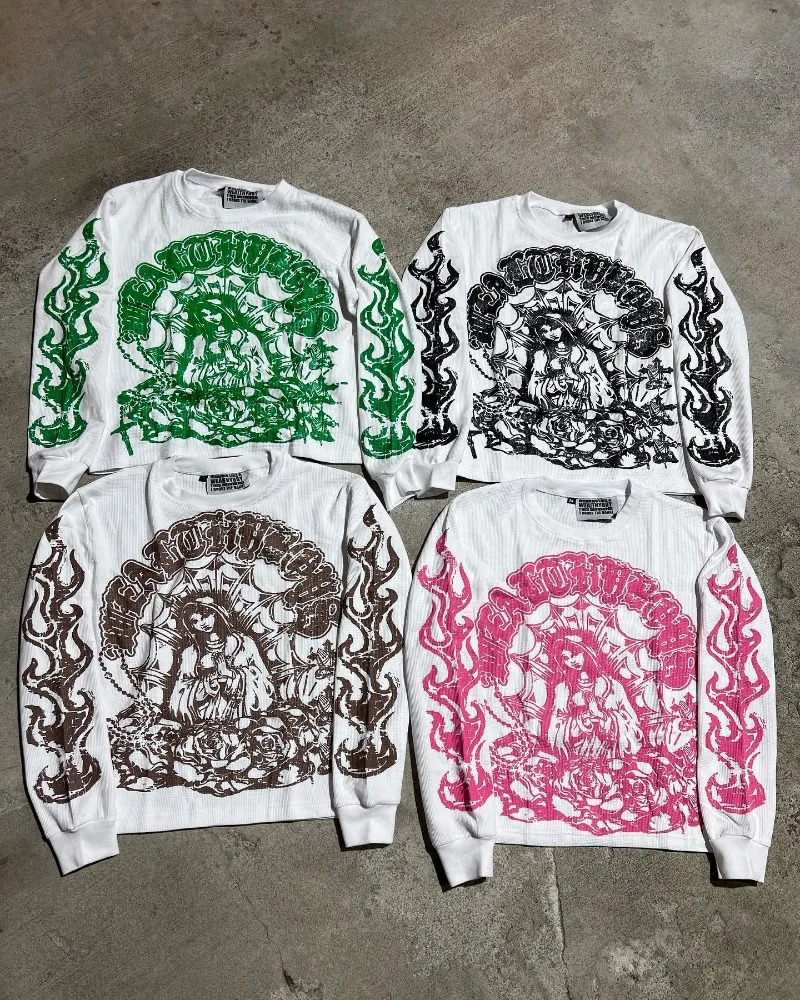 Harajuku fashion pattern Pullover Y2k retro style streetwear Exquisite print loose casual O-neck sweatshirt unisex version 240930