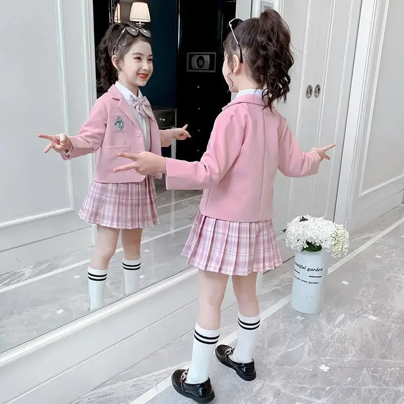 Baby Girls Jk Uniform Japanese BlazerShirtSkirt 3Pcs/Set Children College Spring Autumn School Show Kids Princess Clothes Set 240923