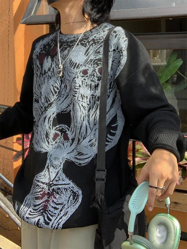 2023 Knitted Sweater Mens Hiphop Street Gothic Wool Retro Pullover Womens Y2K Harajuku Punk Style Spring 240930