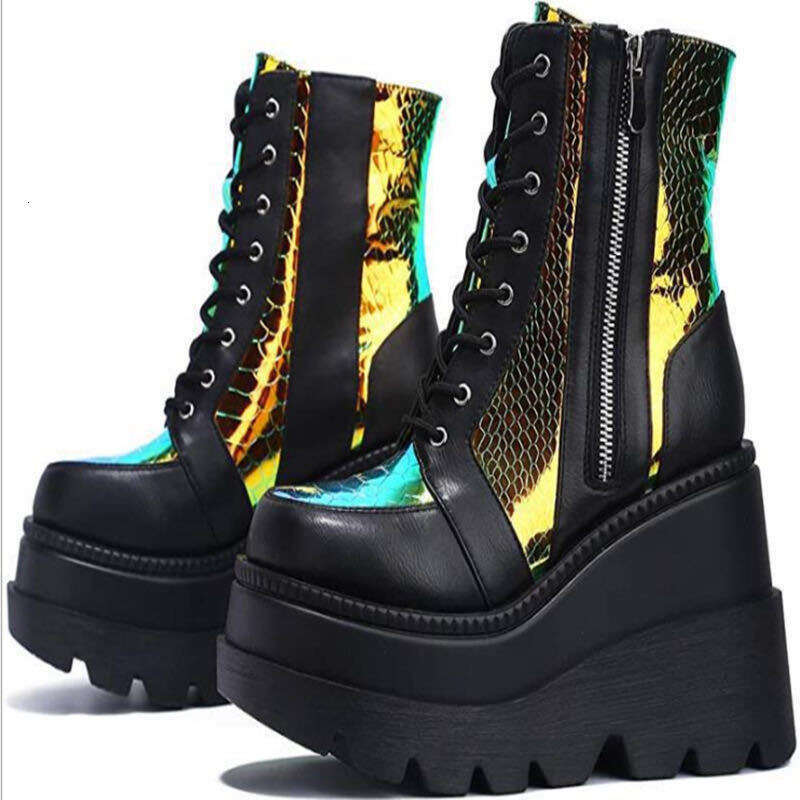 Platform Designer Goth Cool Motorcyle Punk Street Zipper Black Ladies Shoes Cowboy Boots for Women