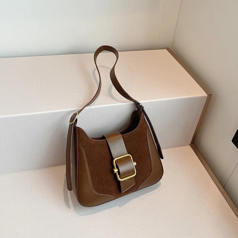 PU synthetic suede stitched fashionable shoulder bag solid color sewing thread zipper buckle cross body bag selling womens bag 240930