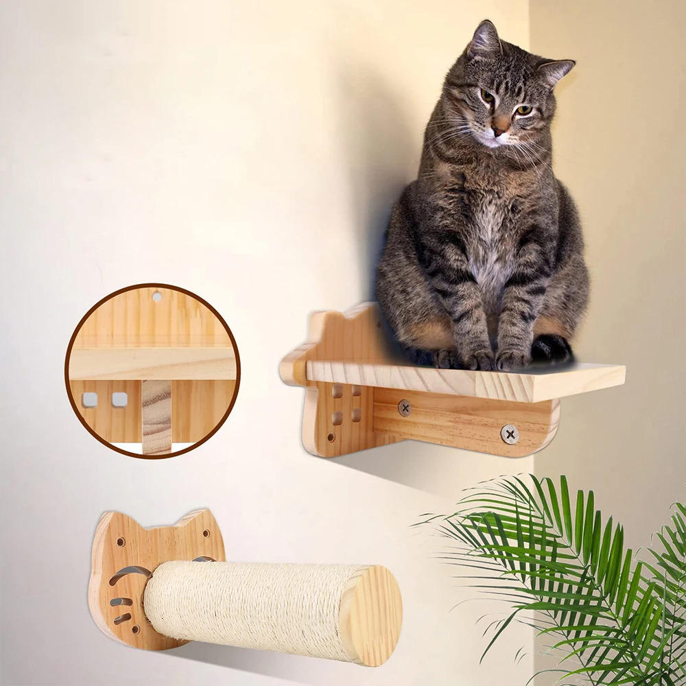 High quality wall mounted cat scratching furniture with Perches hammock and wall mounted steps for cats to climb used for sleeping and playing 240924