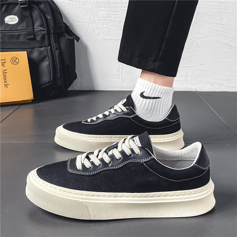 Canvas 2024 New Summer Breathable Casual Board Black Low Top Cloth Men's Flat Bottom Sports Trendy Shoes