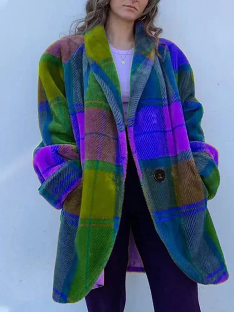 Panel plain womens jacket long sleeved pocket single chest casual womens coat spring V-neck elegant womens coat 240927