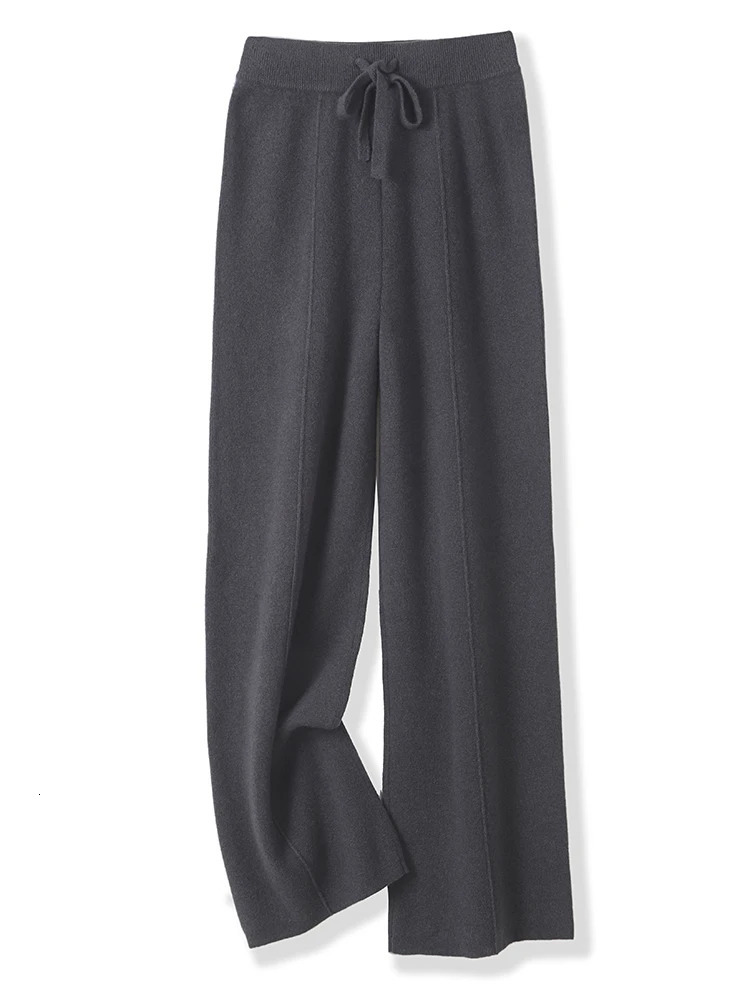 Women 100 Merino Wool Knitted Wide Leg Pants Autumn Winter Basic Soft Warm Cashmere Knit Trousers Casual Simple Style Korean 240930