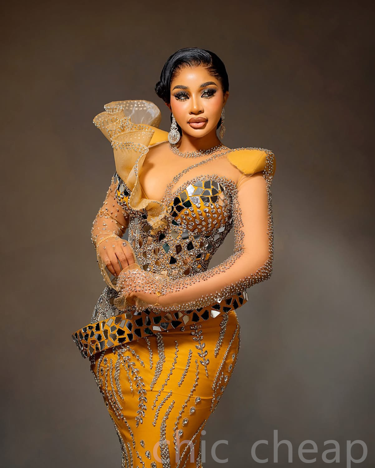 Aso Ebi 2024 Yellow Mermaid Prom Dresses Rhinestones Beaded Sequined Lace Evening Formal Party Second Reception Birthday Gowns Dress For Special Occas