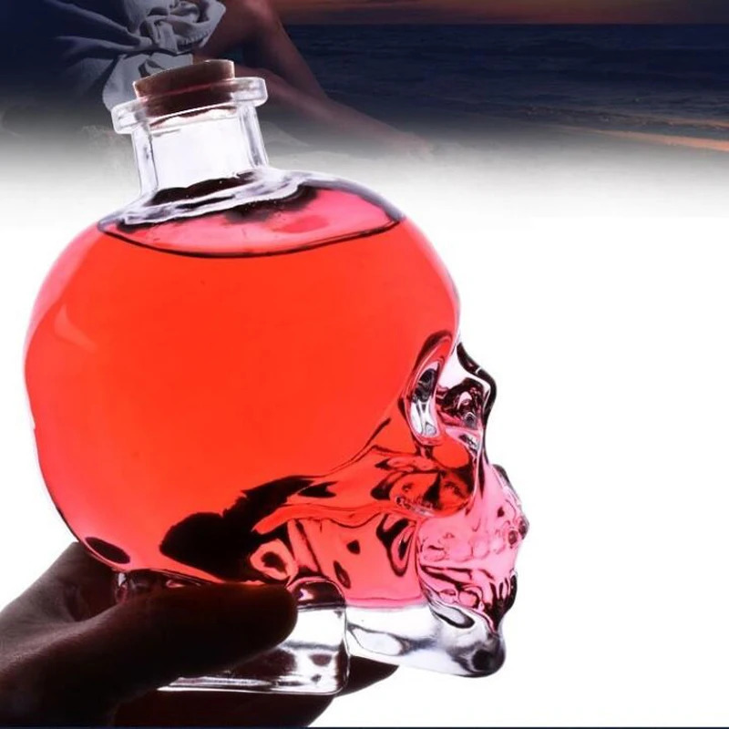 180-750ML Creative Glass Head Bone Cup Vodka S Whiskey Wine Bottle Wine Bottle Decal Beverage Bar Tool Halloween Gift 240929