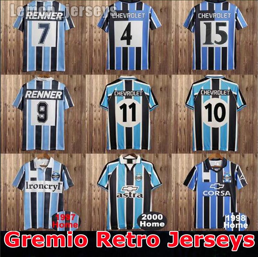 1995 1996 1997 1998 Gremio RONALDINHO Mens Retro Soccer Jerseys ZINHO NENE WARLEY 2000 Home Blue Black Vintage Football Shirts Adult Uniforms