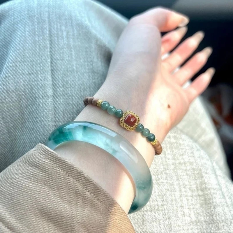 Natural jadeite bracelet ice glutinous seed dark green floating flower light sunny green jadeite jade bracelet 240930