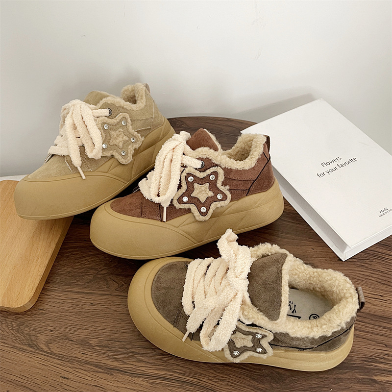 Women's Velvet Thick soled Casual Shoes 2024 New Thick soled Warm Sports Board Shoes
