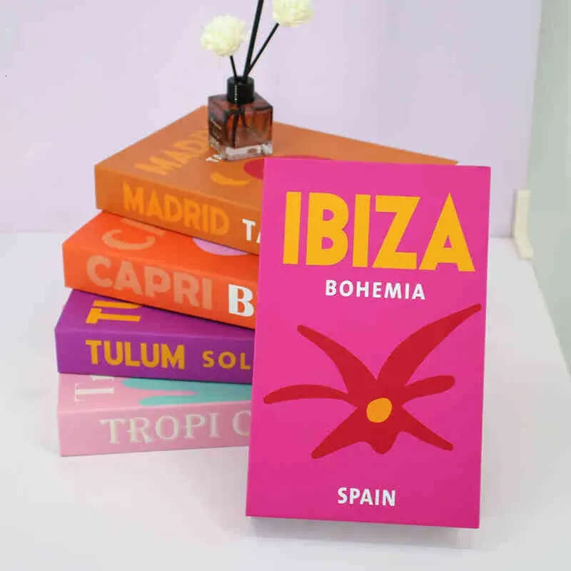 For Decor Home 6Pcs/Set Figurines Travel Series Designer Fake Book Decorative Colorful Living Prop Boo ative