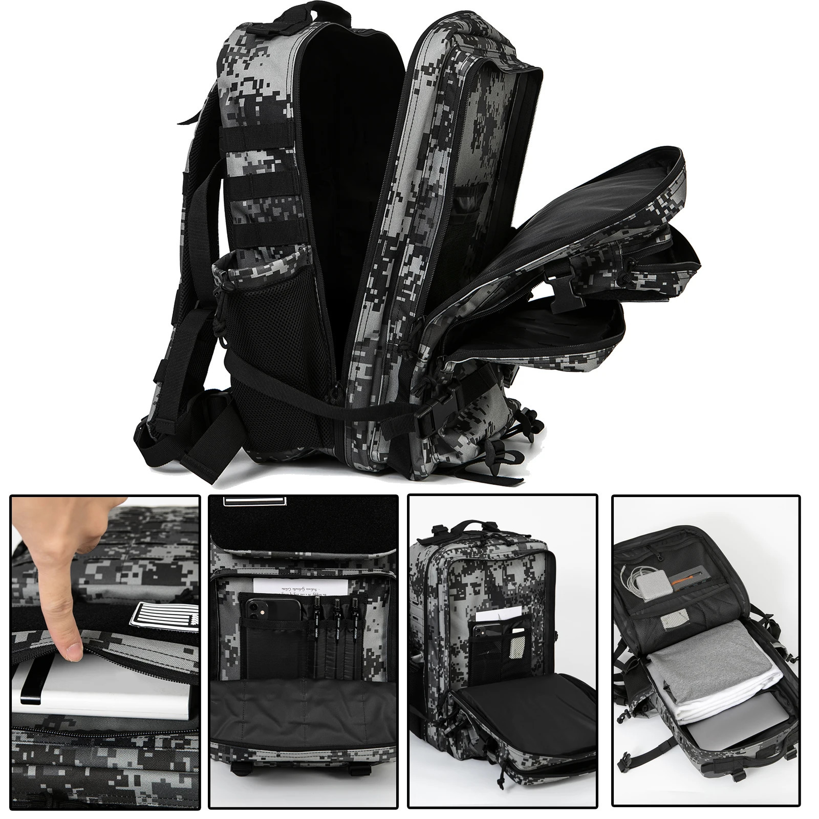 QT QY 50L tactical backpack survival bag hunting MOLLE backpack gym men EDC outdoor hiking Rucksack witch bottle rack 241008