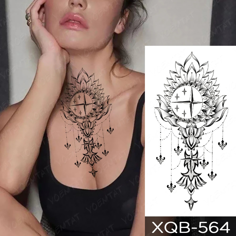Indian Henna Hand Painted Transfer Waterproof Temporary Tattoo Sticker Moon Lotus Mandala Chain Body Art Tattoos Women Men 240925