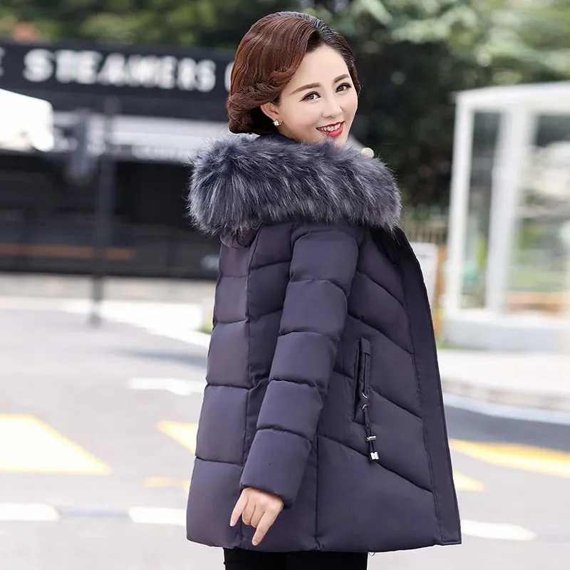 Winter Jacket Womens Parkas Long Coat Fur Collar Hoodie Coat Thick Warm Cotton Lining Coat Puff Parka 240926