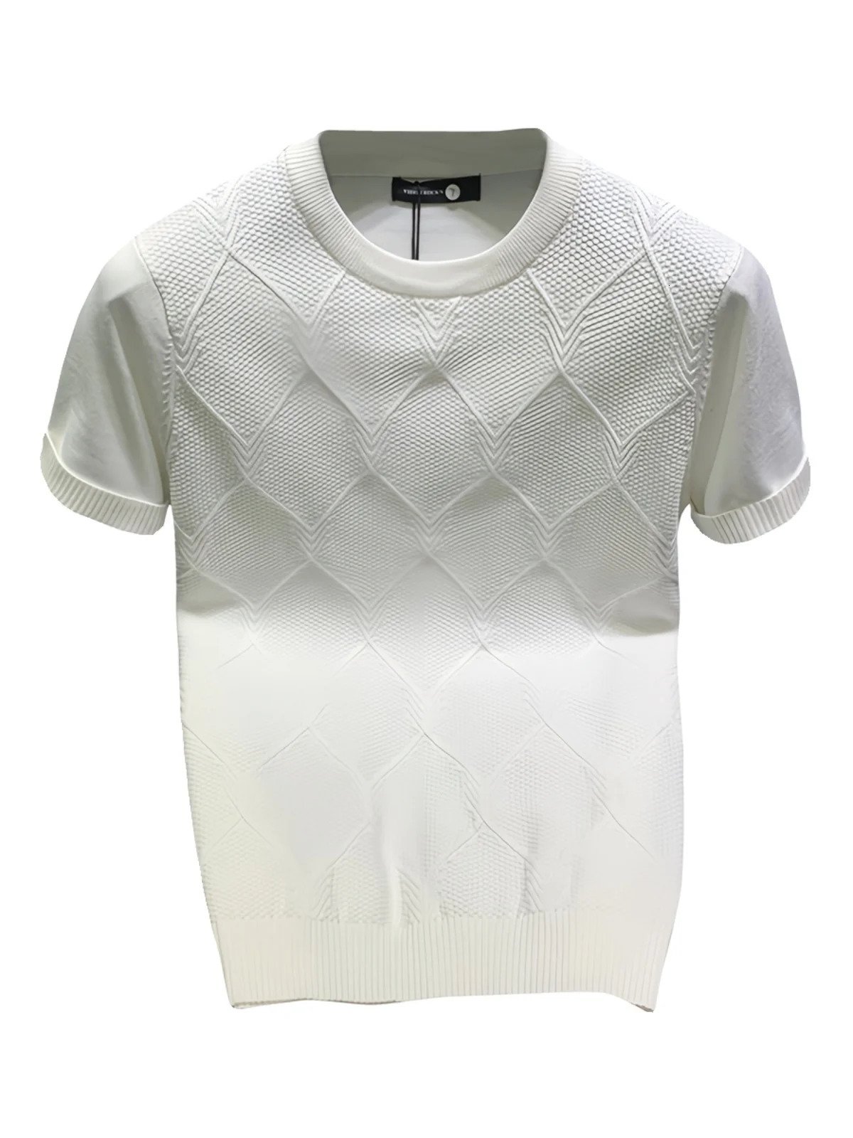 Summer Knitted T-shirt Korean Clothing Solid Color Short Sleeve Trend Business Bottom Top A96 240930