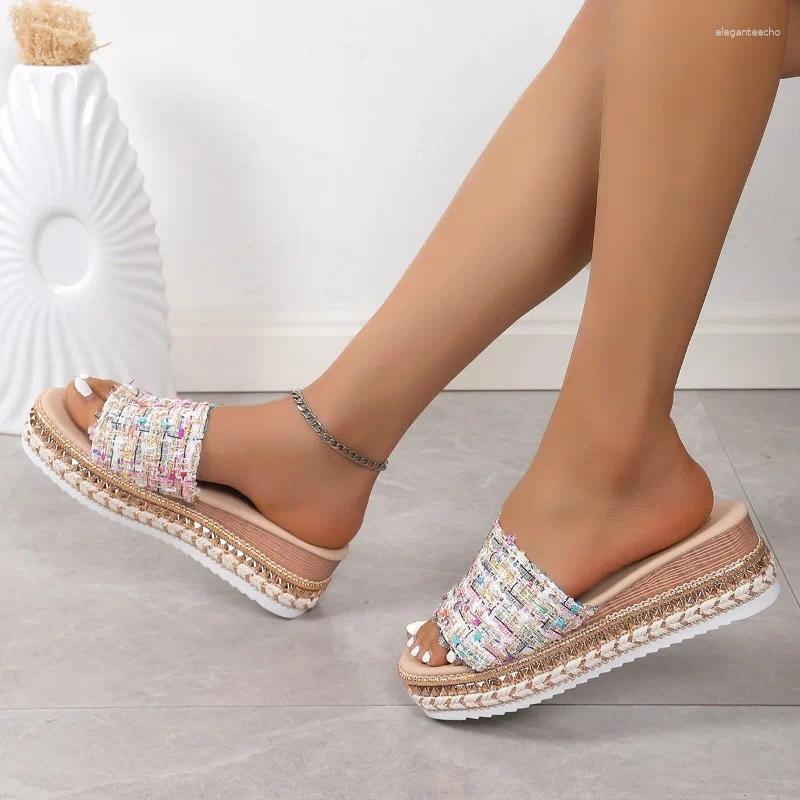 2025 S Fashion Designer Sandals Women Summer Rimocy Striped Platform Slippers Canvas Wedge Woman Plus Size Non Slip Casual