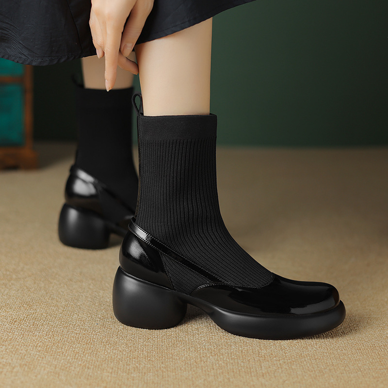 High Chunky Heel Boots for Women 2024 Fashion | Triple Black Khaki c048